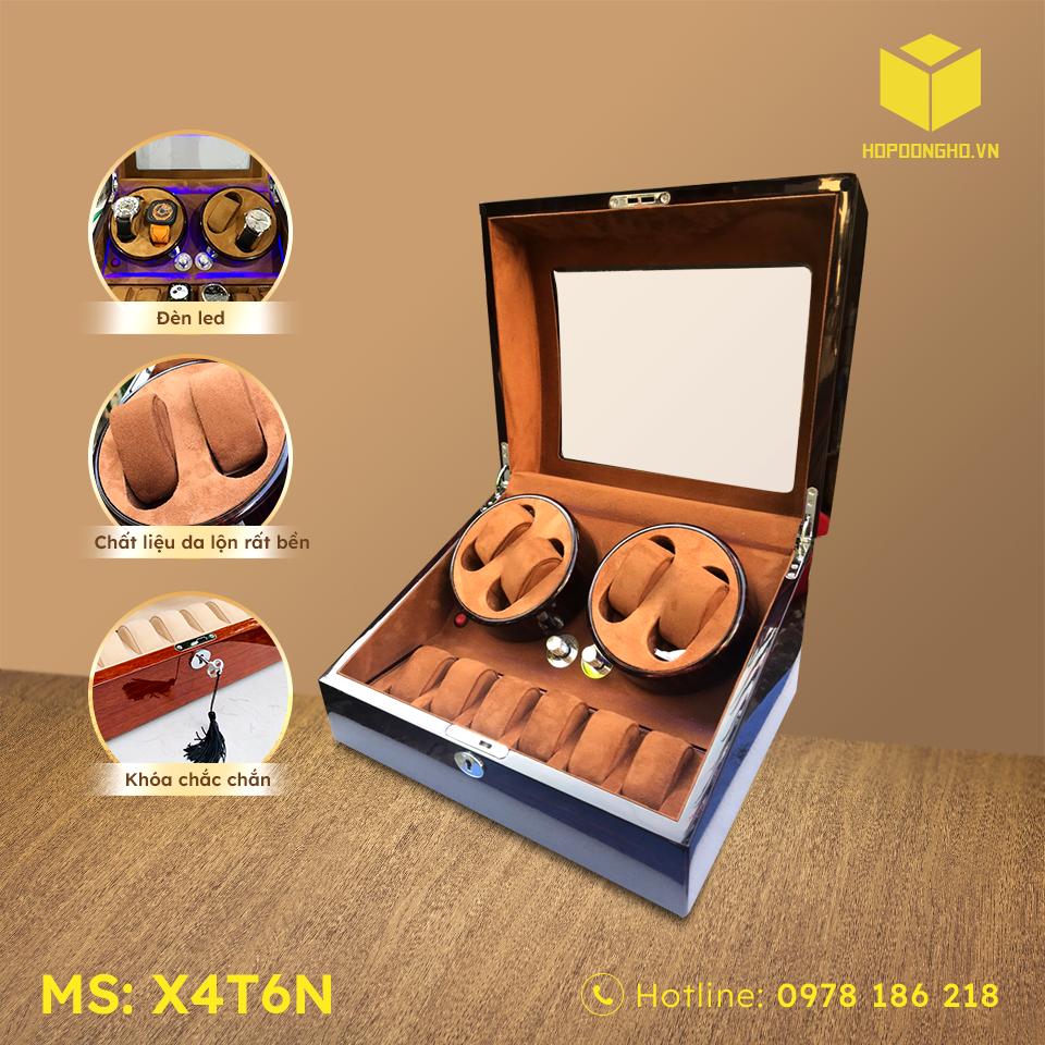 HỘP ĐỰNG ĐỒNG HỒ 4 XOAY 6 TĨNH NÂU