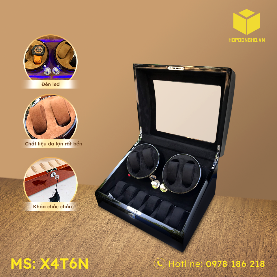HỘP ĐỰNG ĐỒNG HỒ 4 XOAY 6 TĨNH MÀU ĐEN