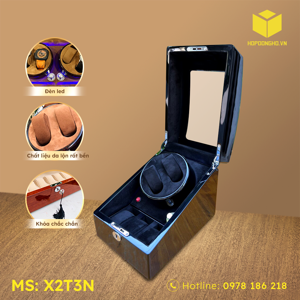 HỘP ĐỰNG ĐỒNG HỒ 2 XOAY 3 TĨNH MÀU ĐEN