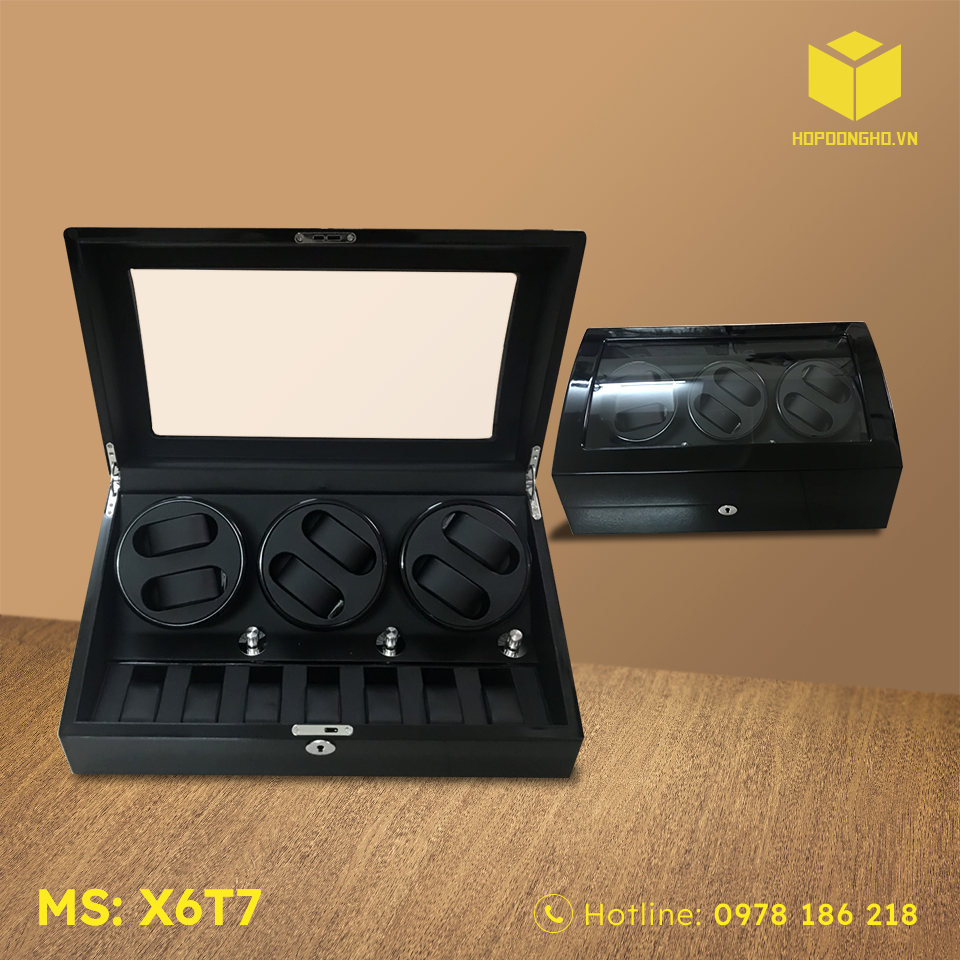 HỘP ĐỰNG ĐỒNG HỒ 6 XOAY 7 TĨNH MÀU ĐEN