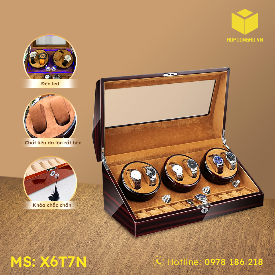 HỘP ĐỰNG ĐỒNG HỒ 6 XOAY 7 TĨNH MÀU NÂU