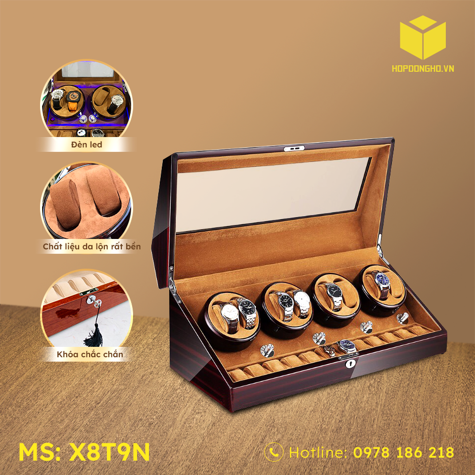HỘP ĐỰNG ĐỒNG HỒ 8 XOAY 9 TĨNH MÀU NÂU