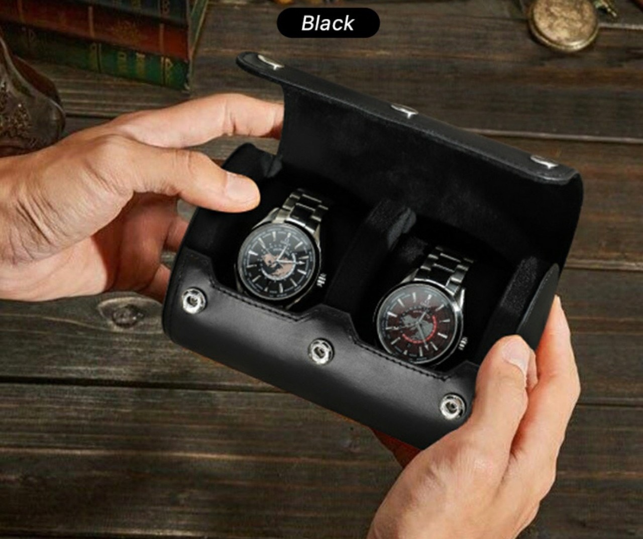 HỘP DỰNG ĐỒNG HỒ CƠ DU LỊCH DA NGỰA 02 ĐEN