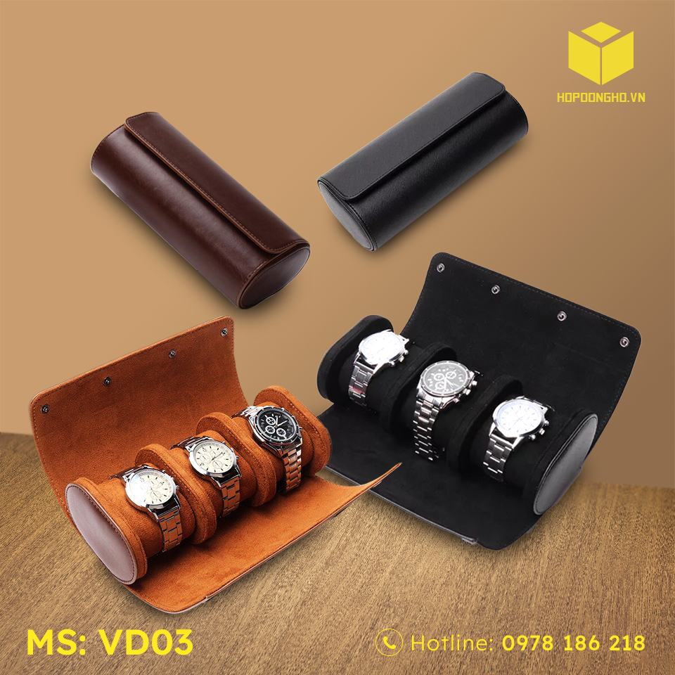 HỘP DỰNG ĐỒNG HỒ CƠ DU LỊCH DA PU 03 ĐEN